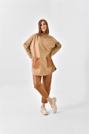 Ftz Women Kadın Deri Pantolonlu İki İp Takım Beige