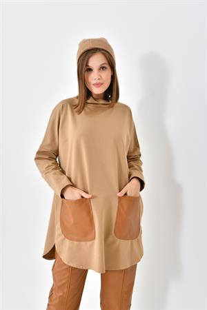 Ftz Women Kadın Deri Pantolonlu İki İp Takım Beige