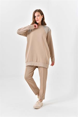Ftz Women Kadın İki İp Omuzu Taşlı Takım Beige