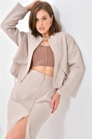 Ftz Women Kadın Örme Etekli Takım Beige