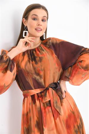 Ftz Women Kadın Saten Empirme Elbise Orange