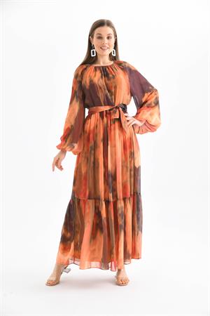 Ftz Women Kadın Saten Empirme Elbise Orange