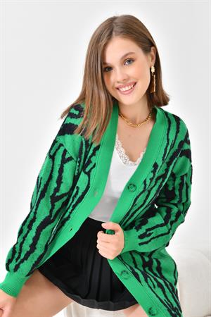 Ftz Women Kadın Zebra Desen Düğme Detaylı Hırka Benetton
