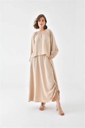 Garmi Kadın Büzgülü Etekli Takım Beige