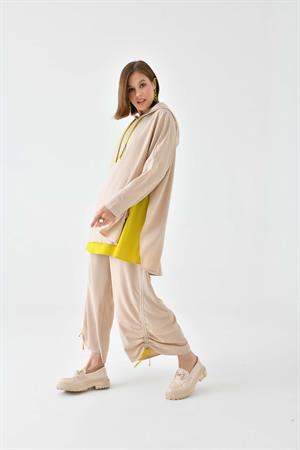 Garmi Kadın Büzgülü Pantolonlu Takım Beige