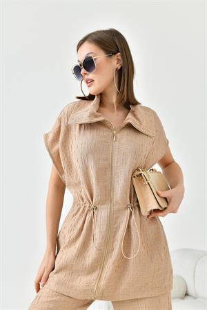 Garmi Kadın Craş Keten Takım Beige