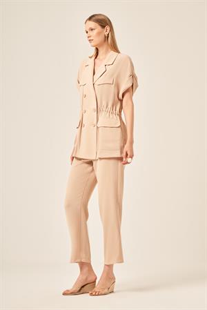 Garmi Kadın Crep Pantolonlu Takım Beige