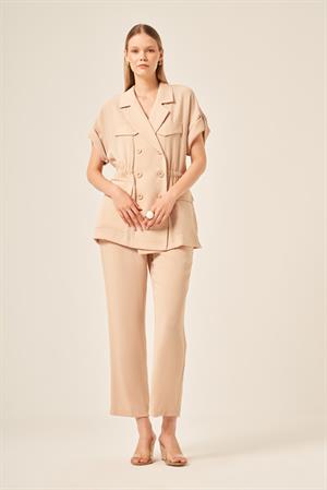 Garmi Kadın Crep Pantolonlu Takım Beige