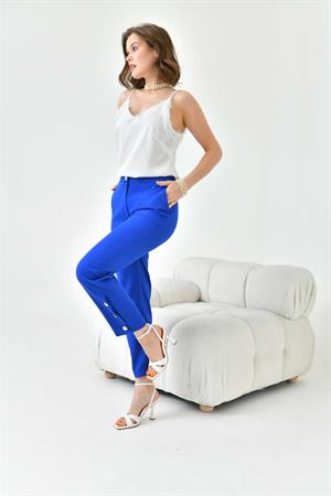 Garmi Kadın Dar Paça Düğmeli Pantolon Saks Mavi