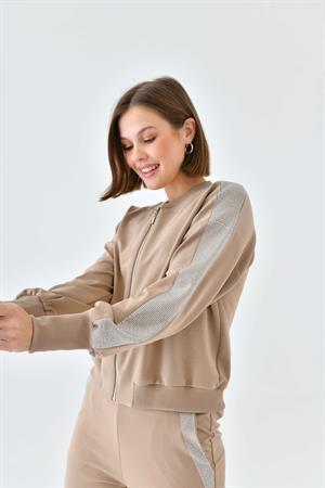 Garmi Kadın İki İp Omuzu Taşlı Takım Beige