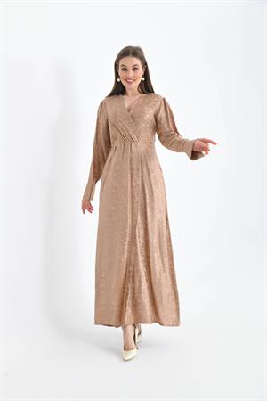 Garmi Kadın İpek Jakar Elbise Beige