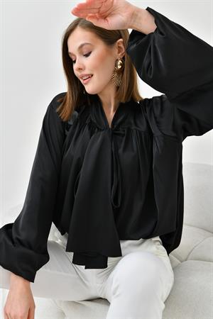 Garmi Kadın İpek Saten Gömlek Siyah