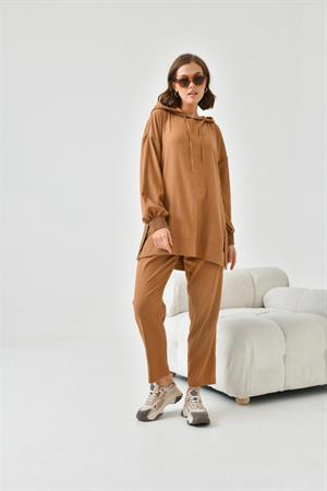 Garmi Kadın Kapişonlu Ribanalı Takım Camel