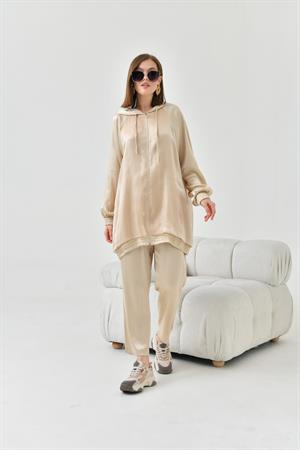 Garmi Kadın Kapişonlu Tüllü Takım Beige