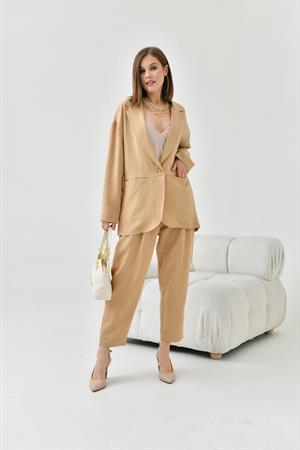 Garmi Kadın Keten Ceketli Takım Beige