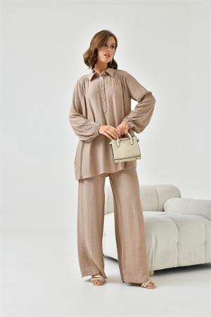 Garmi Kadın Keten Pantolonlu Takım Camel