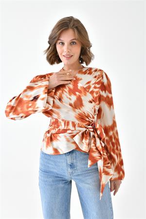 Garmi Kadın Leopar Desenli Bluz Orange