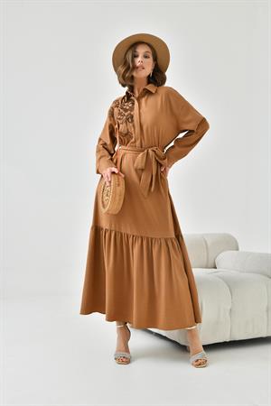 Garmi Kadın Nakışlı Elbise Camel