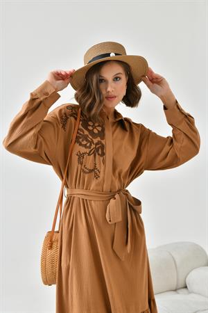 Garmi Kadın Nakışlı Elbise Camel