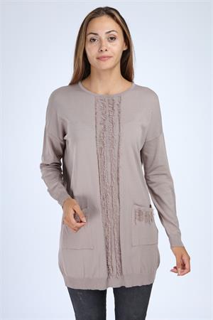 Garmi Kadın Önü Püsküllü Triko Beige