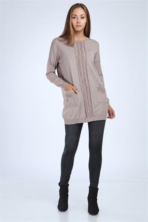 Garmi Kadın Önü Püsküllü Triko Beige