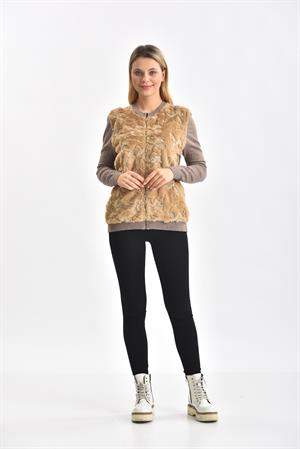 Garmi Kadın Peluş Fermuarlı hırka Beige