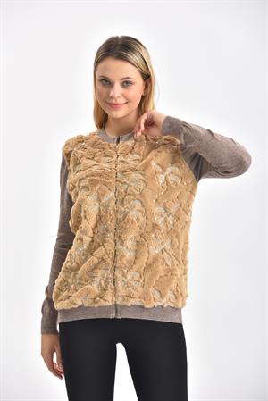 Garmi Kadın Peluş Fermuarlı hırka Beige