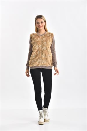Garmi Kadın Peluş Fermuarlı hırka Beige