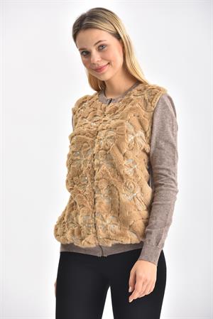 Garmi Kadın Peluş Fermuarlı hırka Beige