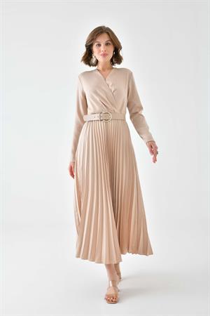 Garmi Kadın Pliseli Elbise Beige