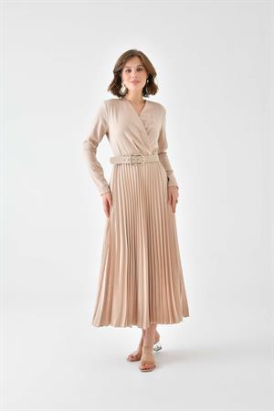 Garmi Kadın Pliseli Elbise Beige