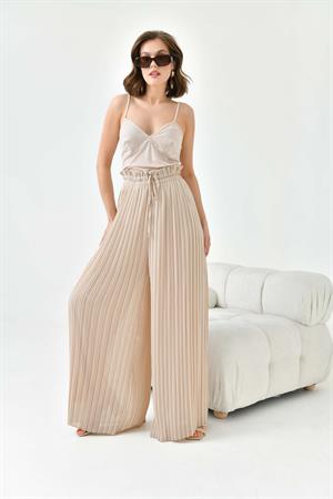 Garmi Kadın Şifon Pliseli Pantolon Beige