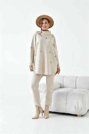 Garmi Kadın Taş Detaylı Takım Beige