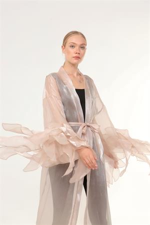 Kadın Abaya Fırfır Detay Beige