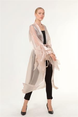 Kadın Abaya Fırfır Detay Beige