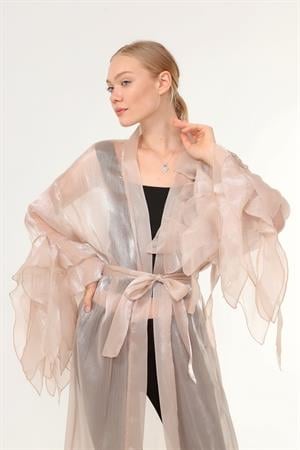 Kadın Abaya Fırfır Detay Beige