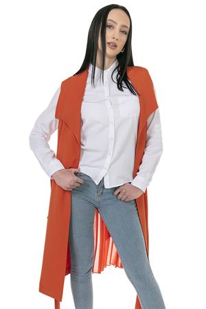Kadın Arkası Şifon Detay Yelek Orange