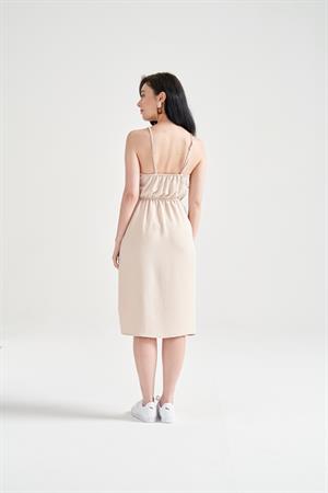 Kadın Ayrobin Kumaş İp Askılı Elbise Beige