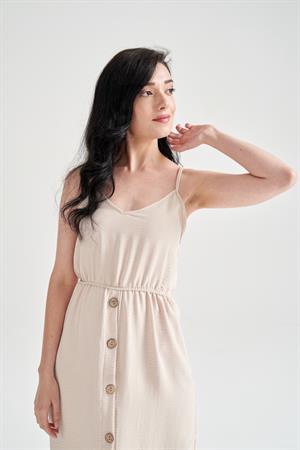 Kadın Ayrobin Kumaş İp Askılı Elbise Beige