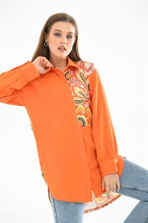 Kadın Baskılı Gömlek Orange