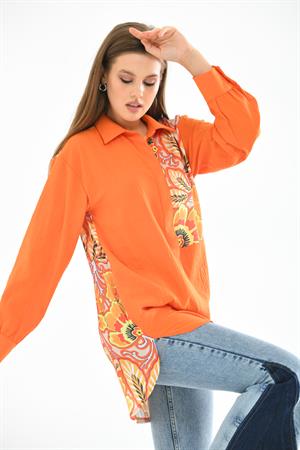 Kadın Baskılı Gömlek Orange