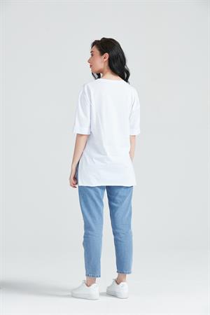 Kadın Baskılı T-Shirt Beyaz