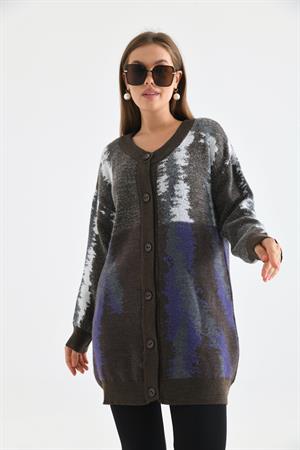 Kadın Batik Desenli Hırka Kahve