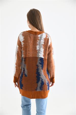 Kadın Batik Desenli Hırka Kiremit