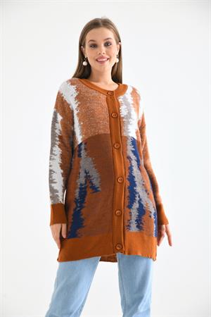 Kadın Batik Desenli Hırka Kiremit