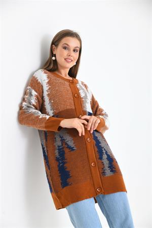 Kadın Batik Desenli Hırka Kiremit