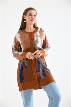 Kadın Batik Desenli Hırka Kiremit