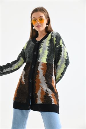 Kadın Batik Desenli Hırka Siyah