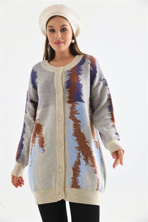 Kadın Batik Desenli Hırka Taş