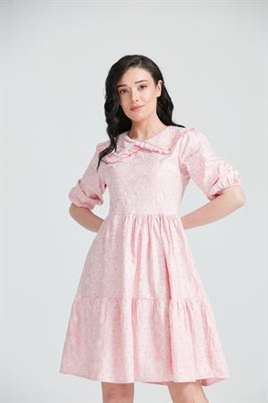 Kadın Bebe Yaka Elbise Pembe